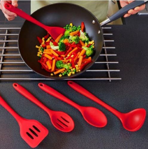 Red Silicone Spoon Nonstick Cookware Set Kitchen Tools