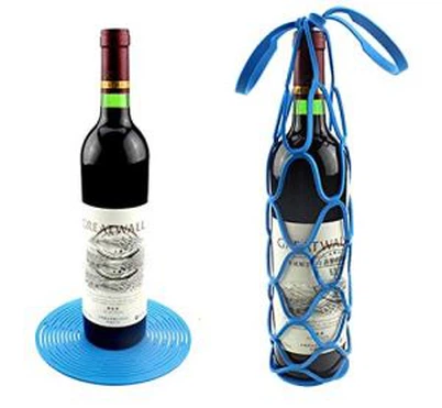 Sticlă de vin din silicon Transportator de călătorie din plasă